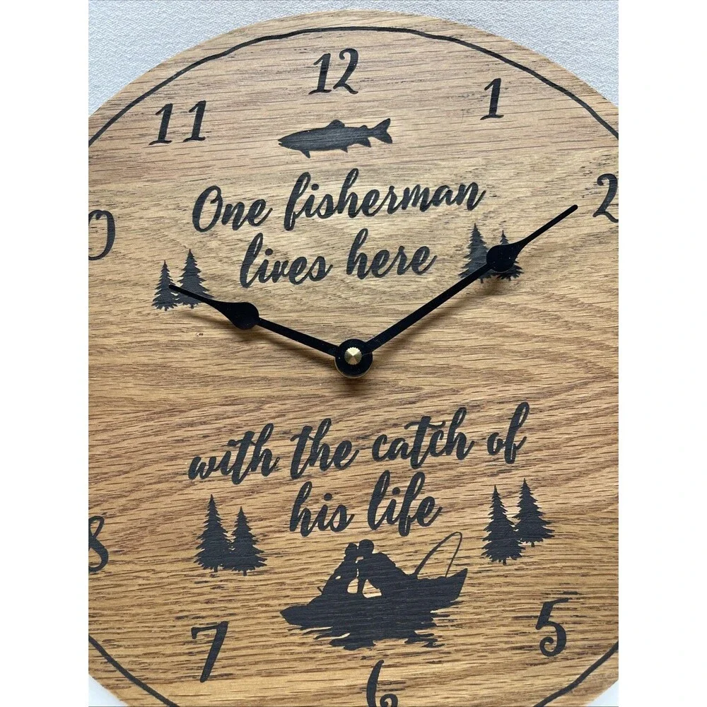 Vintage Wooden Fisherman Wall Clock 11.5